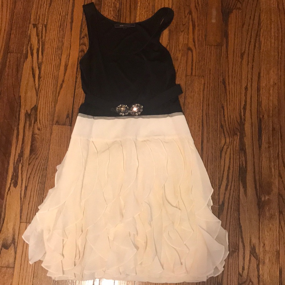 BCBG black and ivory semi formal dress with belt